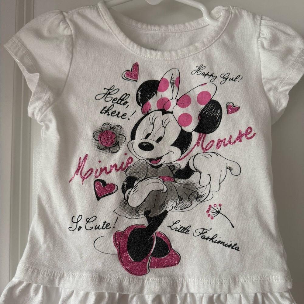Disney Minnie Mouse White and Pink Kids T-Shirt - Size 3T - Preloved
